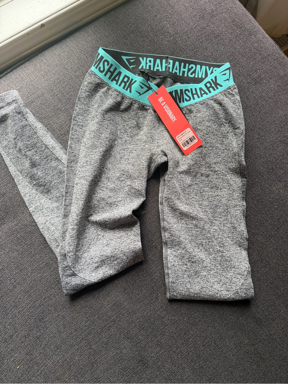 Gymshark Grey Track Pants with Teal Logo Waist Band